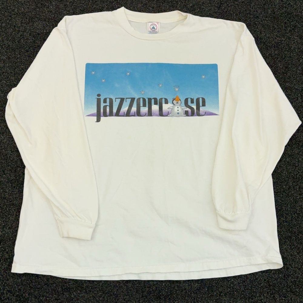 Delta Shirt Mens XL White Jazzercise Snowman Winter Graphic Long Sleeve T Shirt